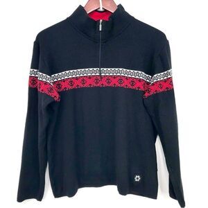 Newland Red Black Wool Blend Quarter Zip Mock Neck Pullover Holiday Ski Sweater